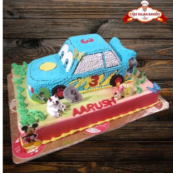 Round Car Theme Cake, For Birthday Parties, Packaging Type: Box