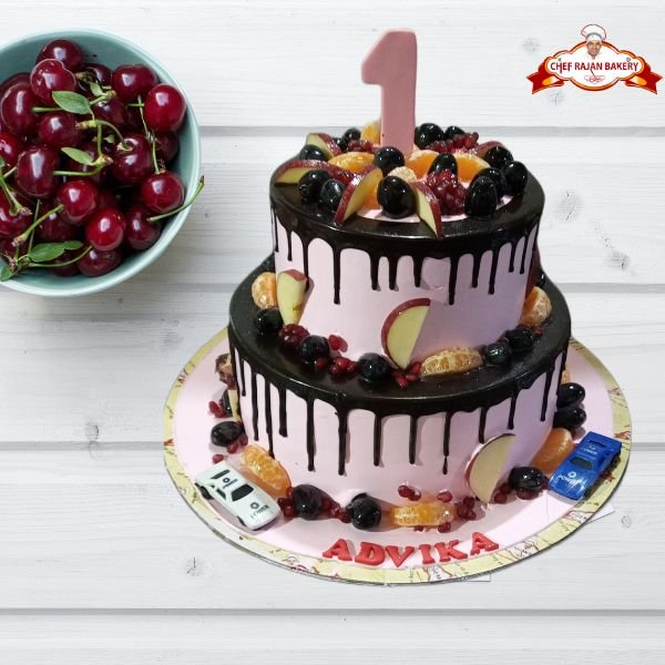Two Tier Pink Shaded Cake With Fresh Flowers And Anniversary Topper  (Eggless) - Ovenfresh