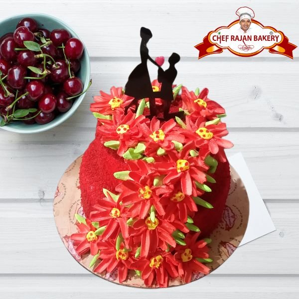 Send red velvet cake with flower design on top Online | Free Delivery |  Gift Jaipur