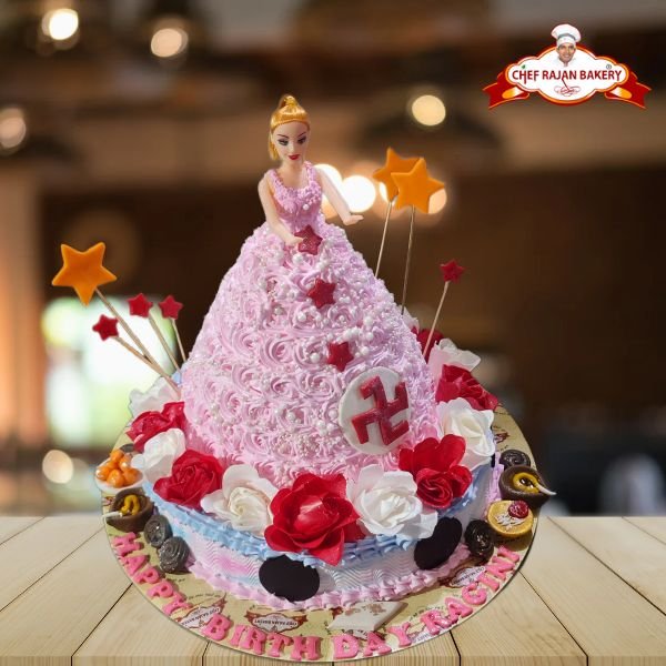 Shop for Fresh Two Tier Barbie Dresses and Exclusive Crown Cake online -  Gandhinagar